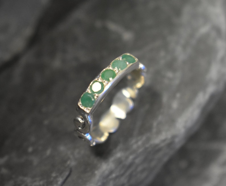 Emerald Band, Natural Emerald Ring, Vintage Band, Ornament Band, Stackable Emerald Ring, Real Emerald, May Birthstone, Solid Silver Band image 10