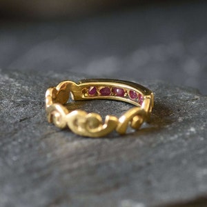 Gold Ruby Ring, Stackable Ring, Natural Ruby, July Birthstone, Vintage Ruby Ring, Gold Wave Band, Half Eternity Ring, July Ring,Gold Vermeil image 9