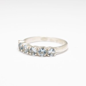 Blue Topaz Ring, Natural Topaz, Stackable Band, Half Eternity Ring, Simple Blue Band, Wedding Band, Sparkly Ring, Wave Band, 925 Silver Ring image 6