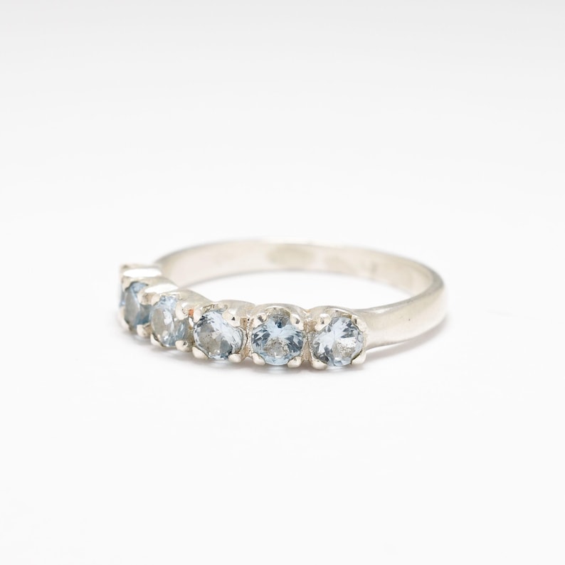 Blue Topaz Ring, Natural Topaz, Stackable Band, Half Eternity Ring, Simple Blue Band, Wedding Band, Sparkly Ring, Wave Band, 925 Silver Ring image 6