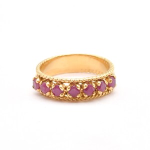 Guldrubinring, Stapelbar guldring, Juliring, Naturlig rubinring, Rödguldring, Vintage-stilarmband, Röd ädelstensring, Förgylld ring bild 6