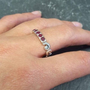 Gold Ruby Ring, Stackable Ring, Natural Ruby, July Birthstone, Vintage Ruby Ring, Gold Wave Band, Half Eternity Ring, July Ring,Gold Vermeil image 2