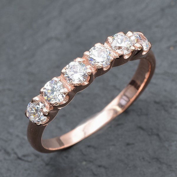 Rose Gold Wedding Band, Created Diamond Ring, Rose Gold Stackable Band, 18K Rose Gold Ring, Diamond Wedding Band, Bridal Half Eternity Band