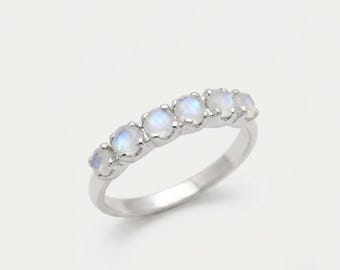 Moonstone Band, Natural Moonstone, June Birthstone, Stackable Ring, Moonstone Ring, Half Eternity Ring, Vintage Band, Moonstone, 925 Silver