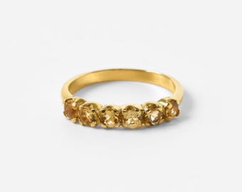 Anillo de citrino dorado, citrino natural, apilable, piedra natal de noviembre, chapado en oro, delicado anillo amarillo, apilable, vermeil