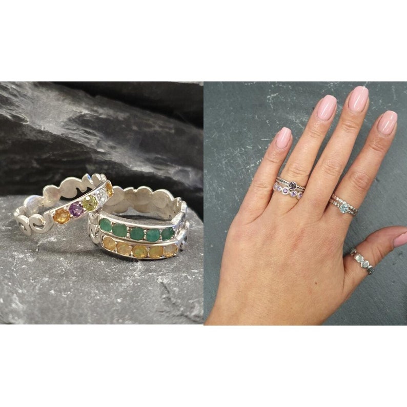 Emerald Band, Natural Emerald Ring, Vintage Band, Ornament Band, Stackable Emerald Ring, Real Emerald, May Birthstone, Solid Silver Band image 8