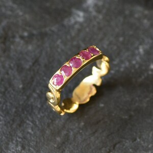 Gold Ruby Ring, Stackable Ring, Natural Ruby, July Birthstone, Vintage Ruby Ring, Gold Wave Band, Half Eternity Ring, July Ring,Gold Vermeil image 7