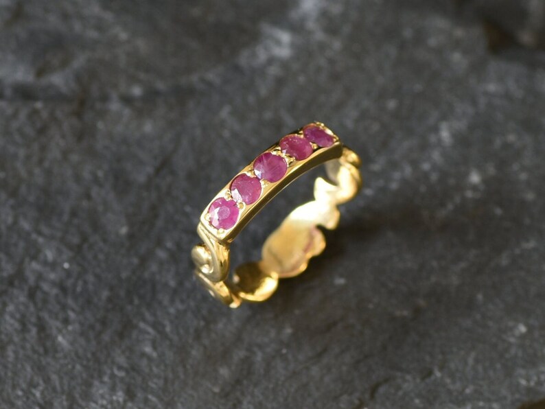 Gold Ruby Ring, Stackable Ring, Natural Ruby, July Birthstone, Vintage Ruby Ring, Gold Wave Band, Half Eternity Ring, July Ring,Gold Vermeil image 7