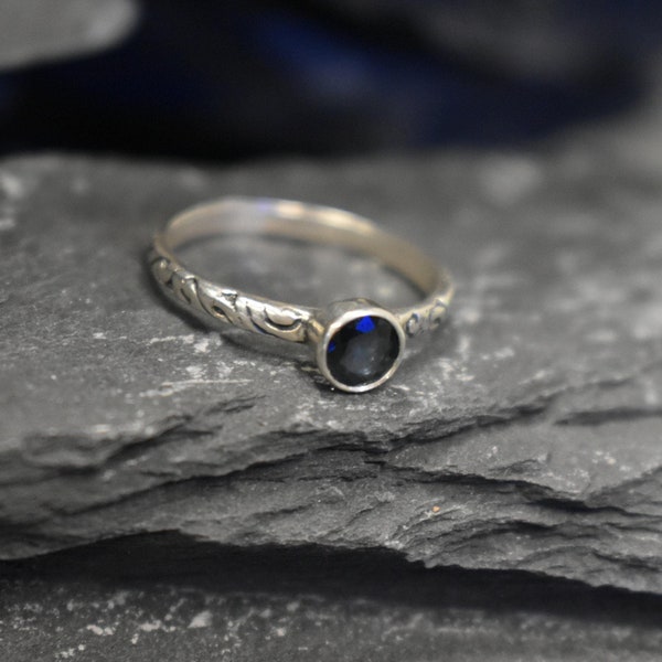 Blue Sapphire Ring, Sapphire Ring, September Birthstone, Silver Tribal Ring, Sapphire Solitaire Ring, Blue Vintage Ring, Solid Silver Ring