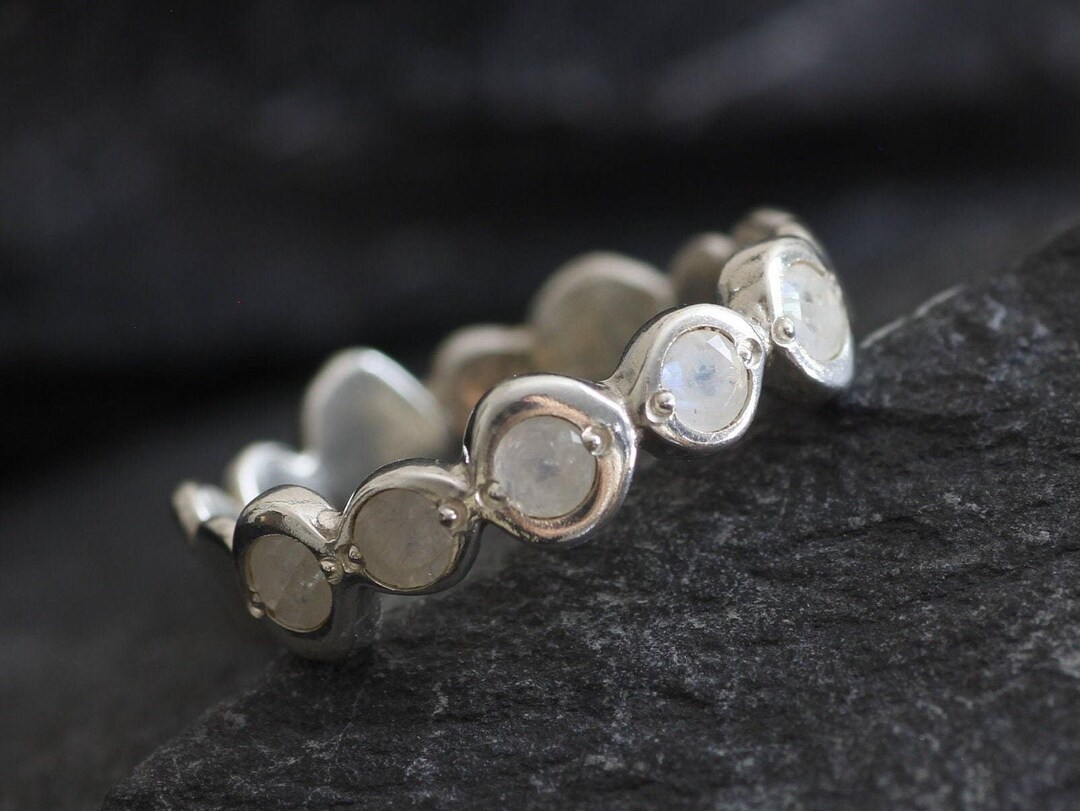 Moonstone Band, Natural Rainbow Moonstone, Bubble Band, Boho Ring ...