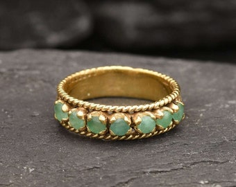 Gold Emerald Ring, Natural Emerald, May Birthstone, Gold Bezel Ring, Gold Vintage Ring, Gold Thick Ring, Half Eternity Ring, Vermeil Ring