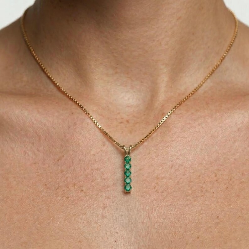 Gold Emerald Pendant, Created Emerald, Gold Bar Pendant, Minimalist Pendant, Geometric Pendant, Line Pendant, Dainty Pendant, Gold Vermeil image 2