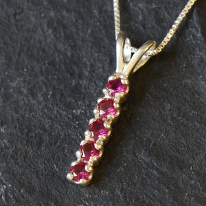Vertical Ruby Pendant, Created Ruby Necklace, Red Ruby Necklace, July Birthstone Necklace, Silver Ruby Pendant, Bar Pendant, Bands by Adina image 8