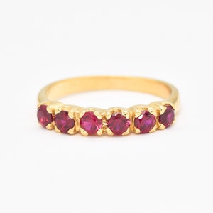 Gold Ruby Ring, Created Ruby, Stackable Ring, Gold Ruby Band, Half Eternity Ring, Red Ruby Band, Dainty Ring, Gold Vermeil image 6