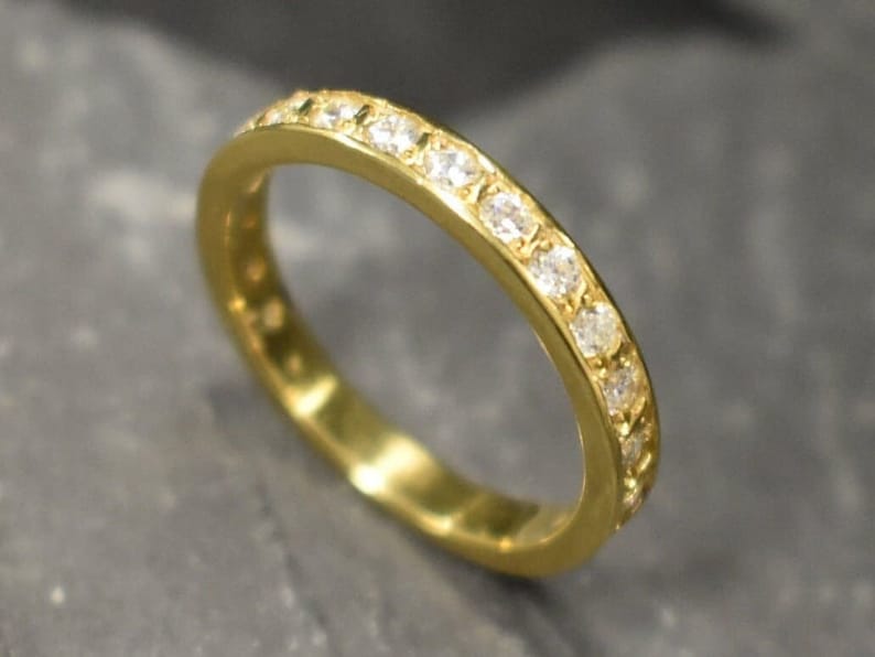 Gold Ehering, Diamant Band, erstellt Diamant, voller Eternity Ring, Gold Band, Gold Vintage Ring, Diamantring, massiver Silberring Bild 1