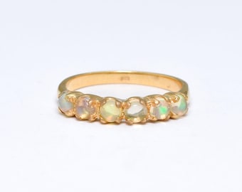 Gold Opal Band, Opal Band, Natural Opal Ring, Gold Eternity Band, October Birthstone, Fire Opal Ring, Vintage Opal Ring, Gold Vintage Ring