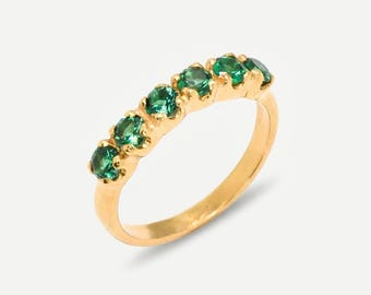 Halv alliansring, Guldsmaragdring, Skapad smaragdring, Guld alliansring, Grön diamantring, Guldvintagearmband, Stapelbart guldarmband