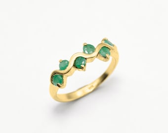 Gold Emerald Ring, Natural Emerald, May Birthstone, Gold Antique Ring, Green Vintage Ring, Promise Ring, Stackable Ring, Half Eternity Ring