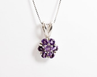 Amethyst Flower Pendant, Natural Amethyst Necklace, February Birthstone Necklace, Purple Pendant, Silver Flower Necklace, Bands by Adina
