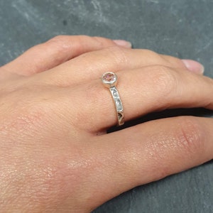 Pink Morganite Ring, Created Morganite, Hammered Band, Dainty Pink Ring, Solitaire Ring, Stackable Ring, Vintage Ring, Solid Silver Ring image 2