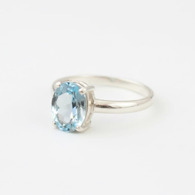 Blue Topaz Ring, Natural Blue Topaz, December Birthstone, Solitaire Ring, Sky Topaz Ring, Blue Diamond Ring, Topaz Ring, Solid Silver Ring