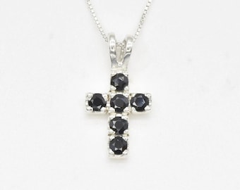 Schwarzer Onyx Anhänger, Natürliche Onyx Halskette, Kleiner Kreuz Anhänger, Schwarze Kreuz Halskette, Silber Onyx Anhänger, Silber Halskette, Bands von Adina