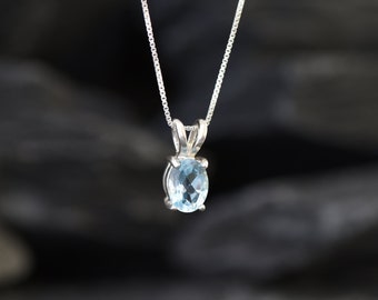 Oval Blue Topaz Pendant, Natural Blue Topaz Necklace, December Birthstone Necklace, Blue Gem Necklace, Solitaire Pendant, Bands by Adina