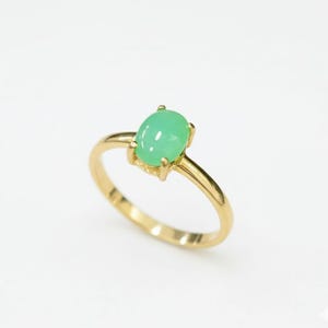 Chrysoprase Solitaire Ring, Green Gemstone Gift, May Birthstone Jewelry