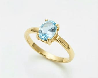 Gold Blue Topaz Ring, Gold Solitaire Ring, Natural Blue Topaz, Blue Diamond Ring, Gold Topaz Ring, Sky Topaz, Blue Engagement Ring, Vermeil