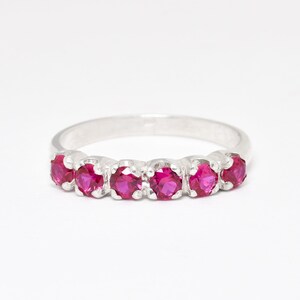Ruby Ring, Created Ruby, Half Eternity Ring, Stackable Ring, Ruby Band, Red Diamond Ring, Dainty Ruby Band, Minimalist Ring, Sterling Silver image 2