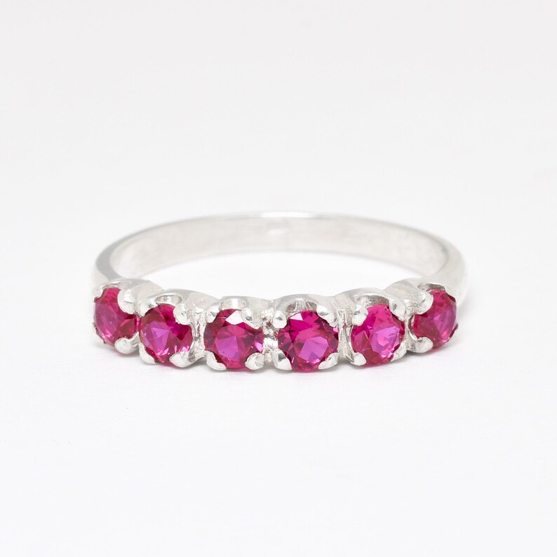 Ruby Ring, Created Ruby, Half Eternity Ring, Stackable Ring, Ruby Band, Red Diamond Ring, Dainty Ruby Band, Minimalist Ring, Sterling Silver image 2