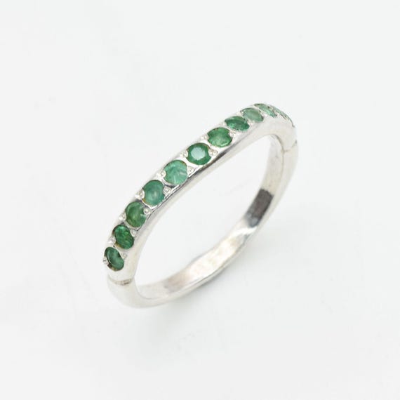 Emerald Band, Natural Emerald, May Birthstone, Curved Band, Half Eternity Band, Stackable Band, Dainty Band, Green Band, 925 Silver Band