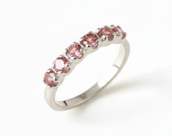 Tourmaline Ring, Pale Pink Tourmaline, Half Eternity Ring, Stackable Ring, Pink Ring, October Birthstone, Wedding Ring, Solid Silver Ring