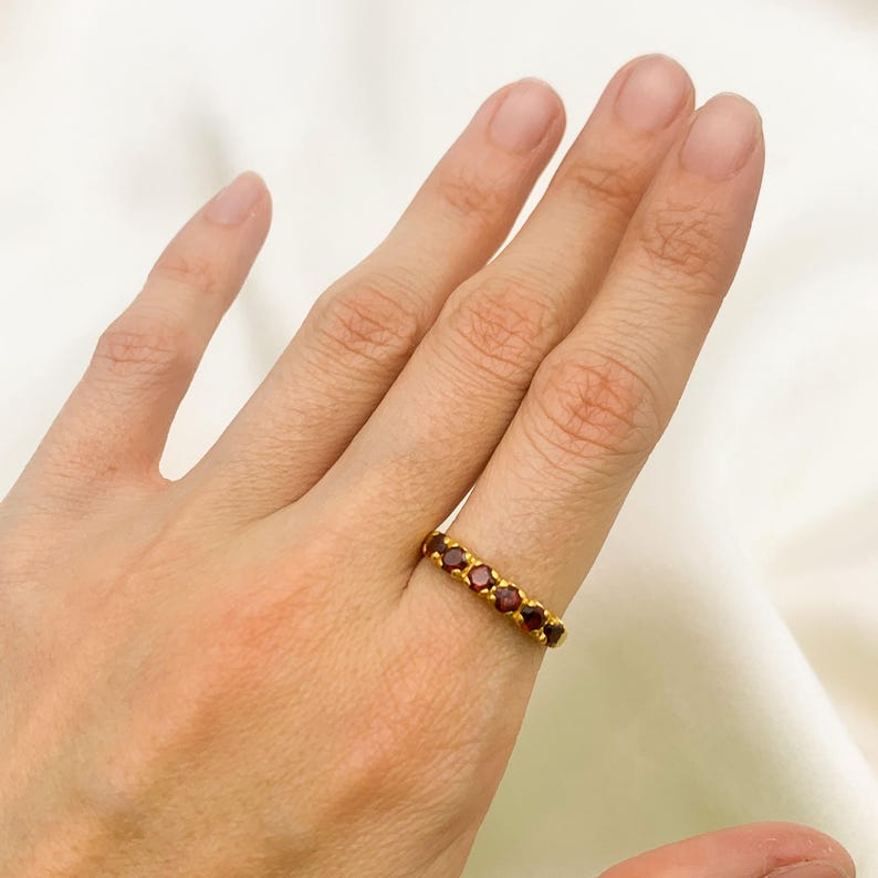 Gold Eternity Ring, Garnet Ring, Natural Garnet, January Ring, Gold Garnet Ring, Gold VintageRing, Red Diamond Ring, Half Eternity Ring image 7