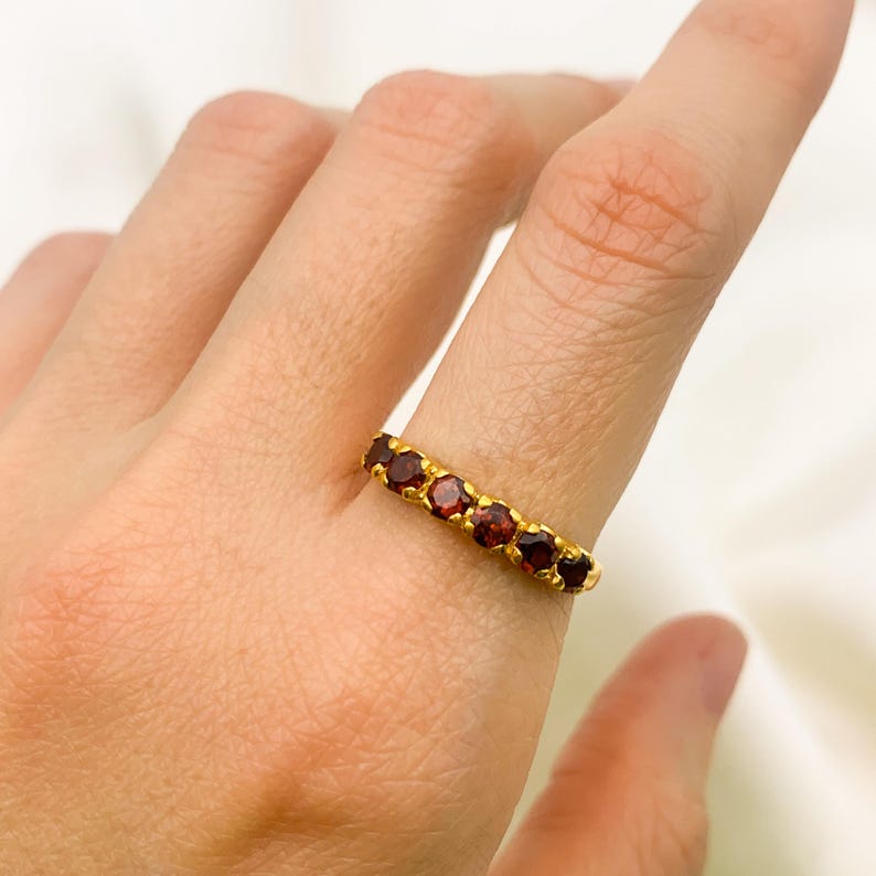 Gold Eternity Ring, Garnet Ring, Natural Garnet, January Ring, Gold Garnet Ring, Gold VintageRing, Red Diamond Ring, Half Eternity Ring image 2