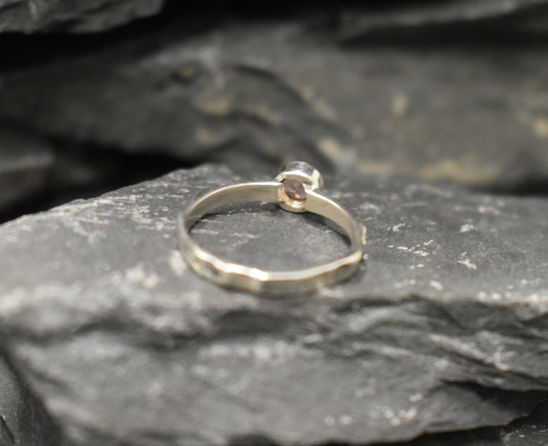 Pink Morganite Ring, Created Morganite, Hammered Band, Dainty Pink Ring, Solitaire Ring, Stackable Ring, Vintage Ring, Solid Silver Ring image 9