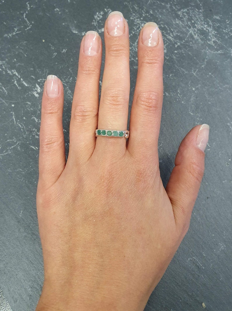 Emerald Band, Natural Emerald Ring, Vintage Band, Ornament Band, Stackable Emerald Ring, Real Emerald, May Birthstone, Solid Silver Band image 9