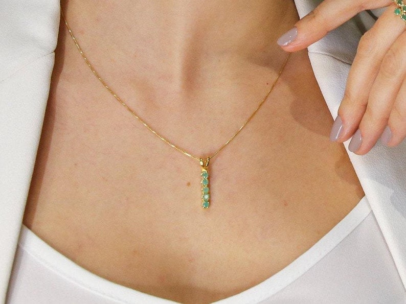 Gold Emerald Pendant, Created Emerald, Gold Bar Pendant, Minimalist Pendant, Geometric Pendant, Line Pendant, Dainty Pendant, Gold Vermeil image 6