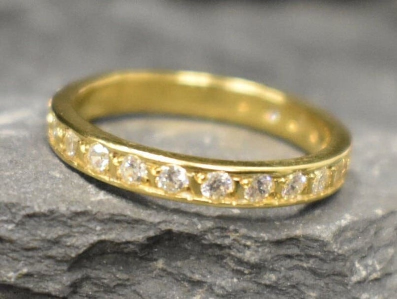 Gold Ehering, Diamant Band, erstellt Diamant, voller Eternity Ring, Gold Band, Gold Vintage Ring, Diamantring, massiver Silberring Bild 9