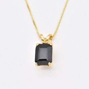 Genuine Onyx Pendant, Gold Onyx Necklace, Minimalist Onyx Necklace, Black Gem Pendant, Rectangle Pendant, Simple Onyx Necklace, For Her
