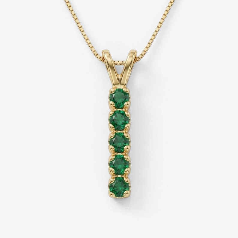 Gold Emerald Pendant, Created Emerald, Gold Bar Pendant, Minimalist Pendant, Geometric Pendant, Line Pendant, Dainty Pendant, Gold Vermeil image 1