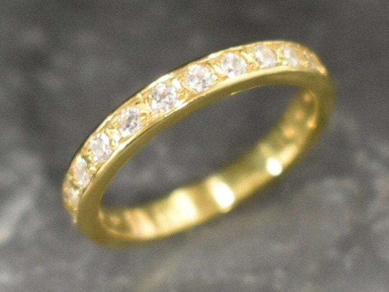 Gold Ehering, Diamant Band, erstellt Diamant, voller Eternity Ring, Gold Band, Gold Vintage Ring, Diamantring, massiver Silberring Bild 7