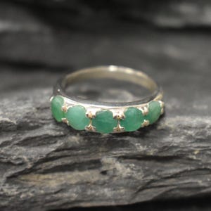 Thick Emerald Ring, Natural Emerald, Wide Band, May Birthstone, Green Ring, Sturdy Band, Gemstone Band, Statement Band, Solid Silver Ring