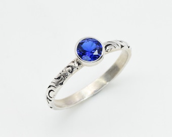 Sapphire Ring, Blue Sapphire Ring, Created Sapphire, Silver Tribal Ring, Blue VintageRing, Royal Blue Ring, Solitaire Ring, 925 Silver Ring