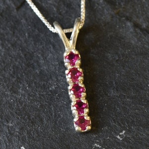 Vertical Ruby Pendant, Created Ruby Necklace, Red Ruby Necklace, July Birthstone Necklace, Silver Ruby Pendant, Bar Pendant, Bands by Adina image 1