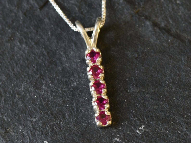 Vertical Ruby Pendant, Created Ruby Necklace, Red Ruby Necklace, July Birthstone Necklace, Silver Ruby Pendant, Bar Pendant, Bands by Adina image 1