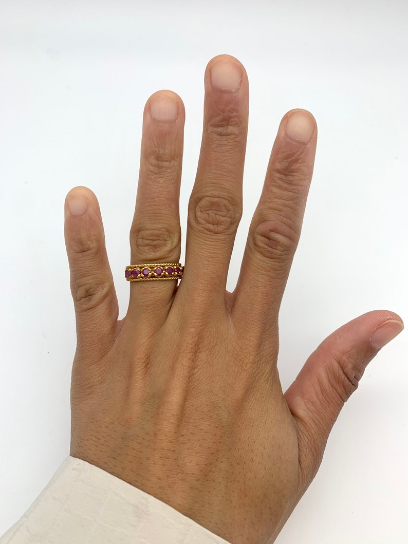 Guldrubinring, Stapelbar guldring, Juliring, Naturlig rubinring, Rödguldring, Vintage-stilarmband, Röd ädelstensring, Förgylld ring bild 7
