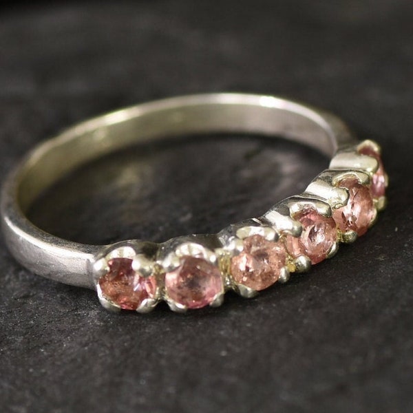 Tourmaline Ring, Pale Pink Tourmaline, Half Eternity Ring, Stackable Ring, Pink Ring, October Birthstone, Wedding Ring, Solid Silver Ring