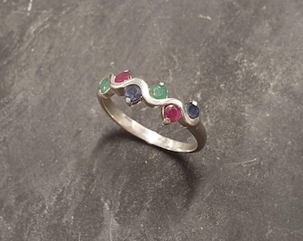 Dainty Band, Emerald, Ruby, Sapphire, Multistone Band, Half Eternity Ring, Birthstone Ring, Asymmetric Ring, Ripples Band, Solid Silver Ring