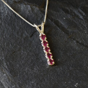 Vertical Ruby Pendant, Created Ruby Necklace, Red Ruby Necklace, July Birthstone Necklace, Silver Ruby Pendant, Bar Pendant, Bands by Adina image 9